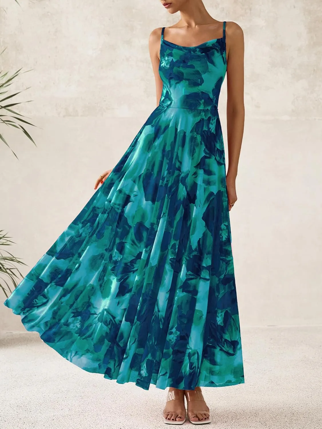 BTFBM Women Summer Floral Maxi Dresses Elegant Spaghetti Strap Dress Printed Party Dress Beach Long Dresses