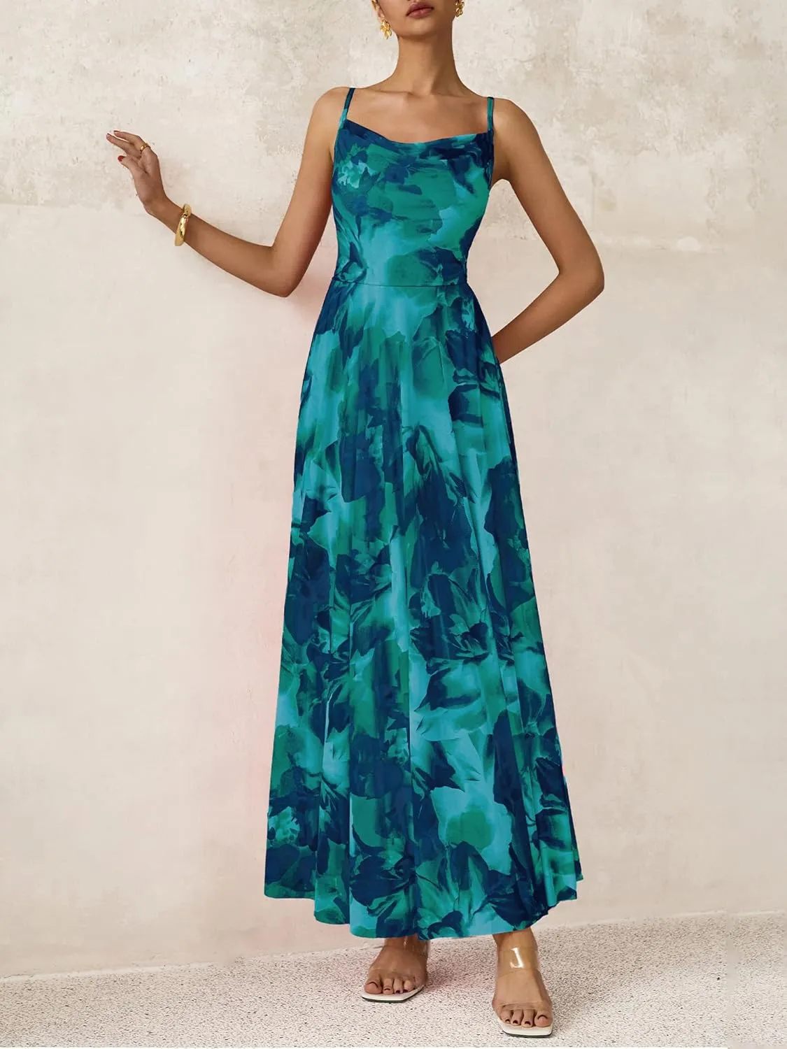 BTFBM Women Summer Floral Maxi Dresses Elegant Spaghetti Strap Dress Printed Party Dress Beach Long Dresses