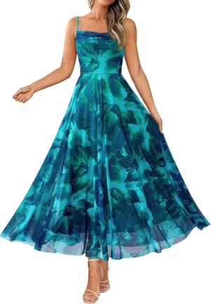 BTFBM Women Summer Floral Maxi Dresses Elegant Spaghetti Strap Dress Printed Party Dress Beach Long Dresses