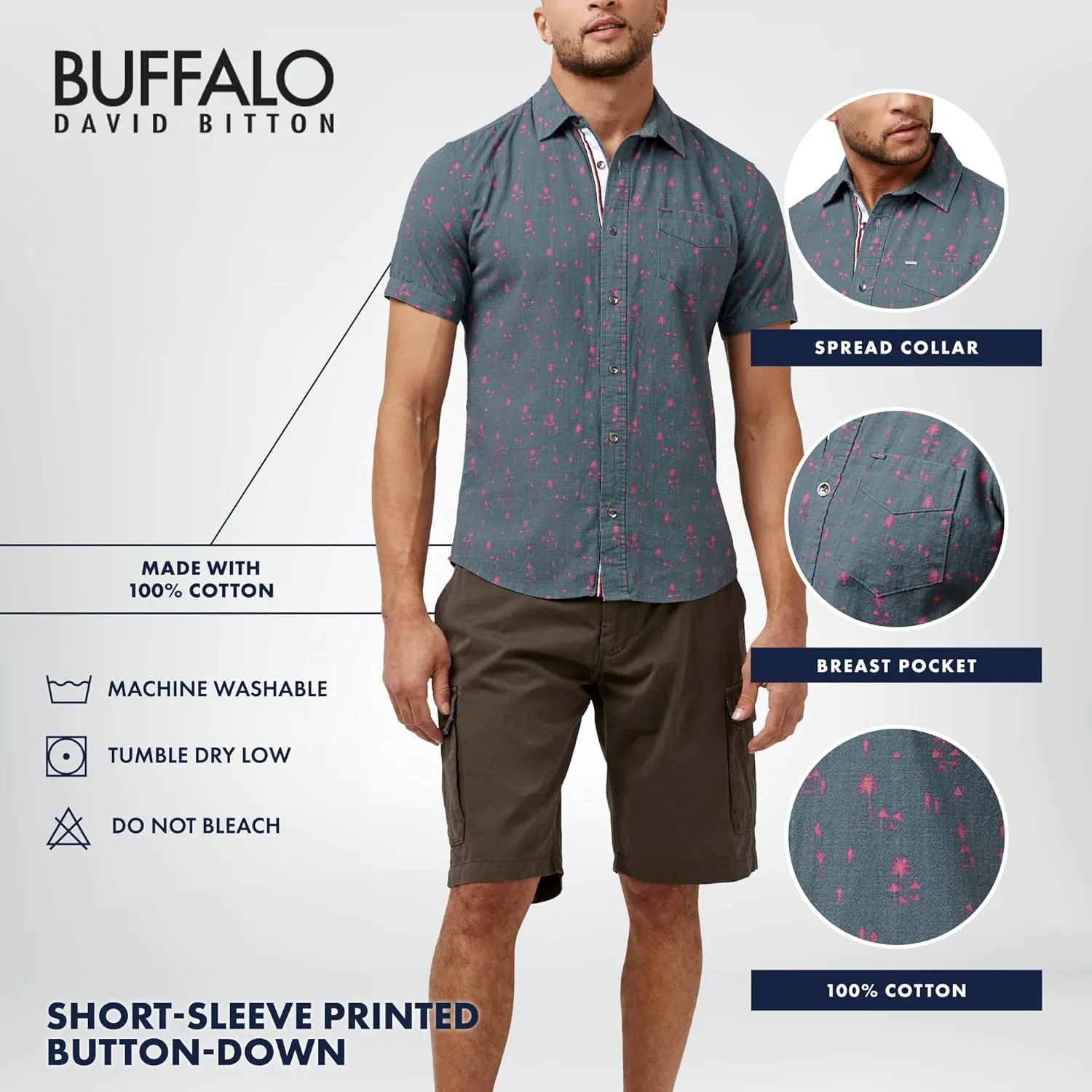 Buffalo David Bitton Men's Short Sleeve Printed Button Down