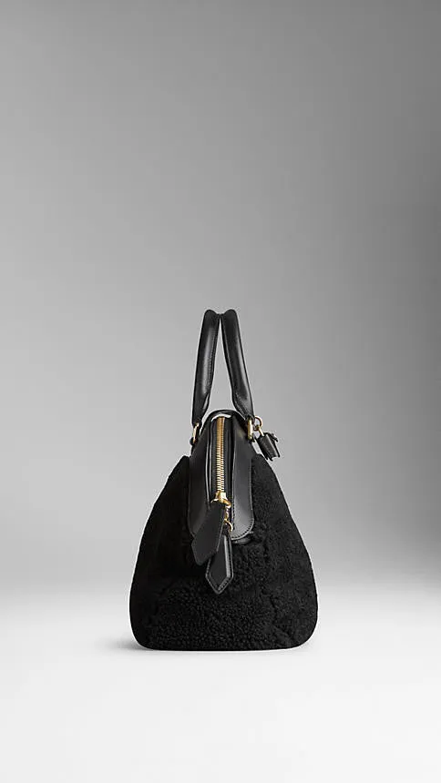 Burberry  - Medium Shearling and Leather Bowling Bag