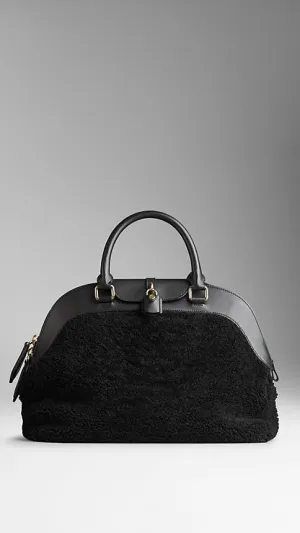 Burberry  - Medium Shearling and Leather Bowling Bag