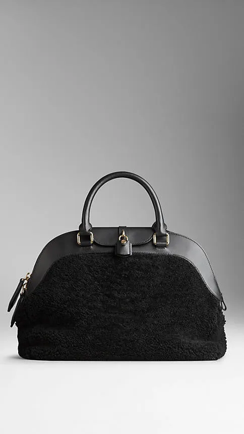 Burberry  - Medium Shearling and Leather Bowling Bag