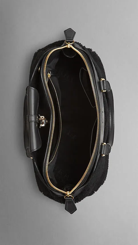 Burberry  - Medium Shearling and Leather Bowling Bag