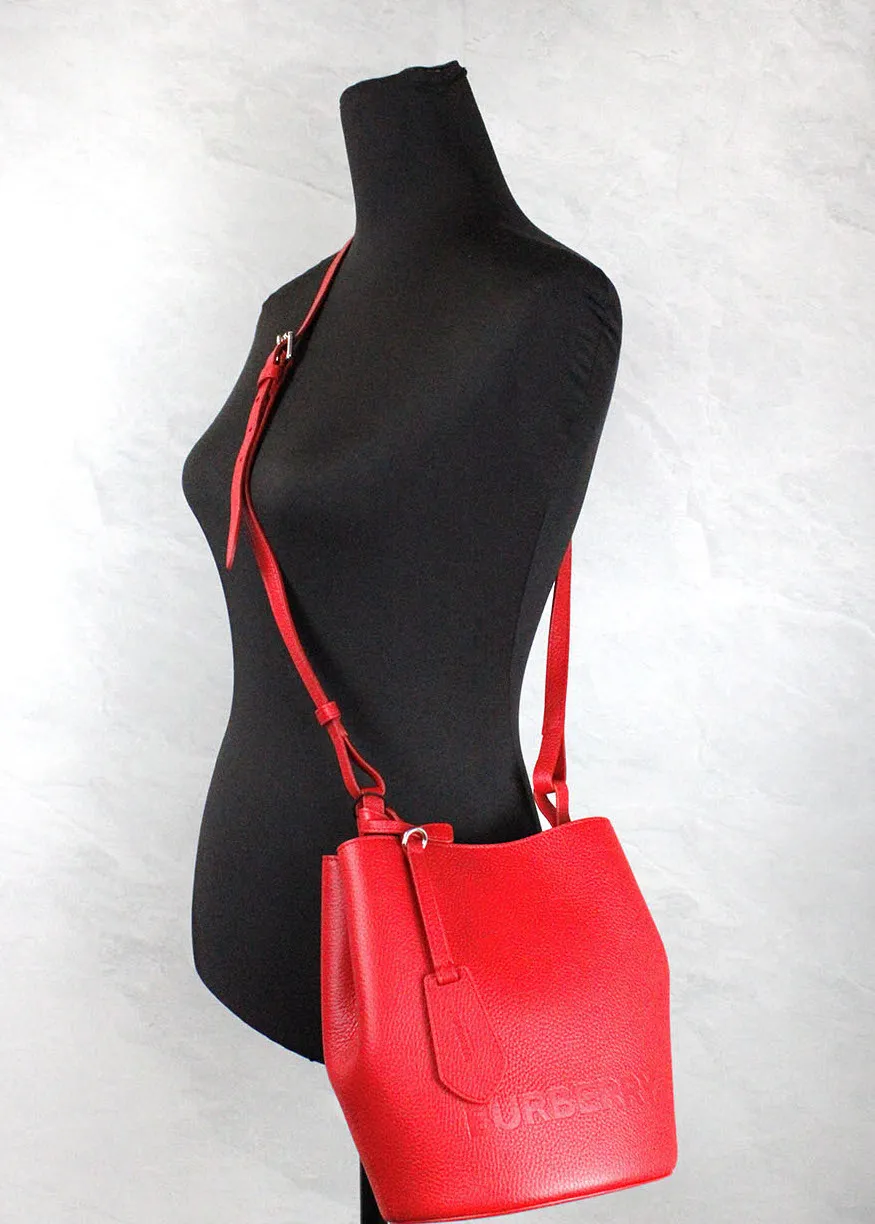 Burberry Small Lola Leather Bucket Bag Red