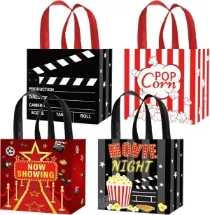 C L cooper life 12pcs Movie Night Party Gift Treat Bags with Handles Movie Night Grocery Shopping Bag Movie Theater Theme Non-Woven Bags for Movie Birthday Party Now Showing Party Supplies