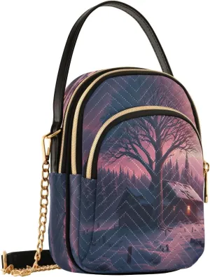 Cabin Pine Trees Rose Crossbody Bags for Women Fanny Packs Small Sling Cross Body Bag Phone Mini Wallet Purse