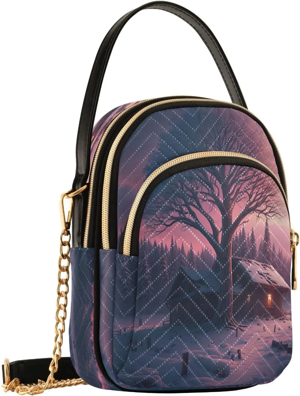Cabin Pine Trees Rose Crossbody Bags for Women Fanny Packs Small Sling Cross Body Bag Phone Mini Wallet Purse