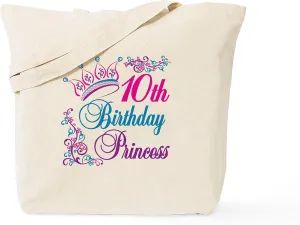 CafePress 10Th Birthday Princess Tote Bag Reusable Natural Beige Canvas Shopping Bag