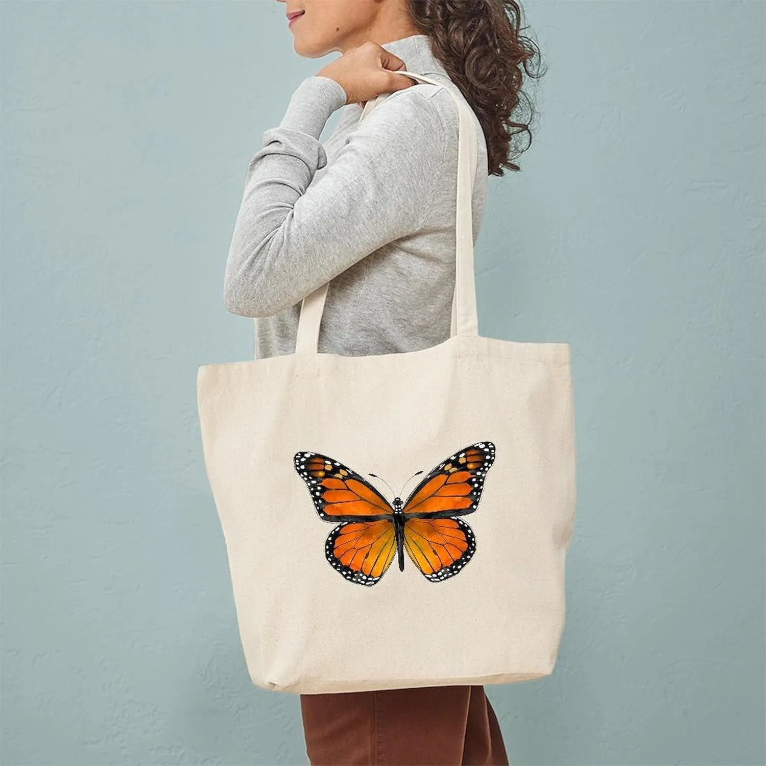 CafePress Monarch Butterfly Tote Bag Reusable Natural Beige Canvas Shopping Bag