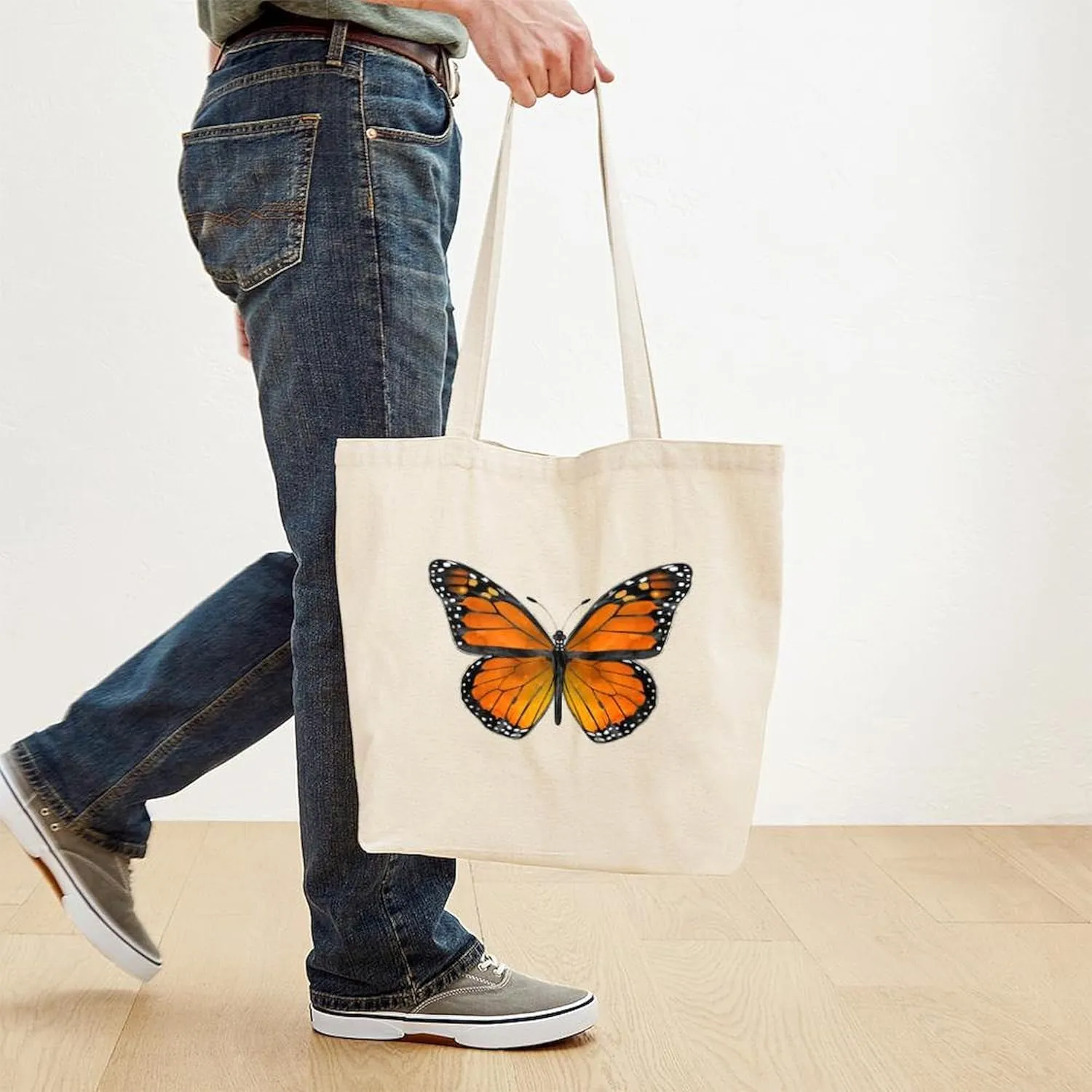 CafePress Monarch Butterfly Tote Bag Reusable Natural Beige Canvas Shopping Bag