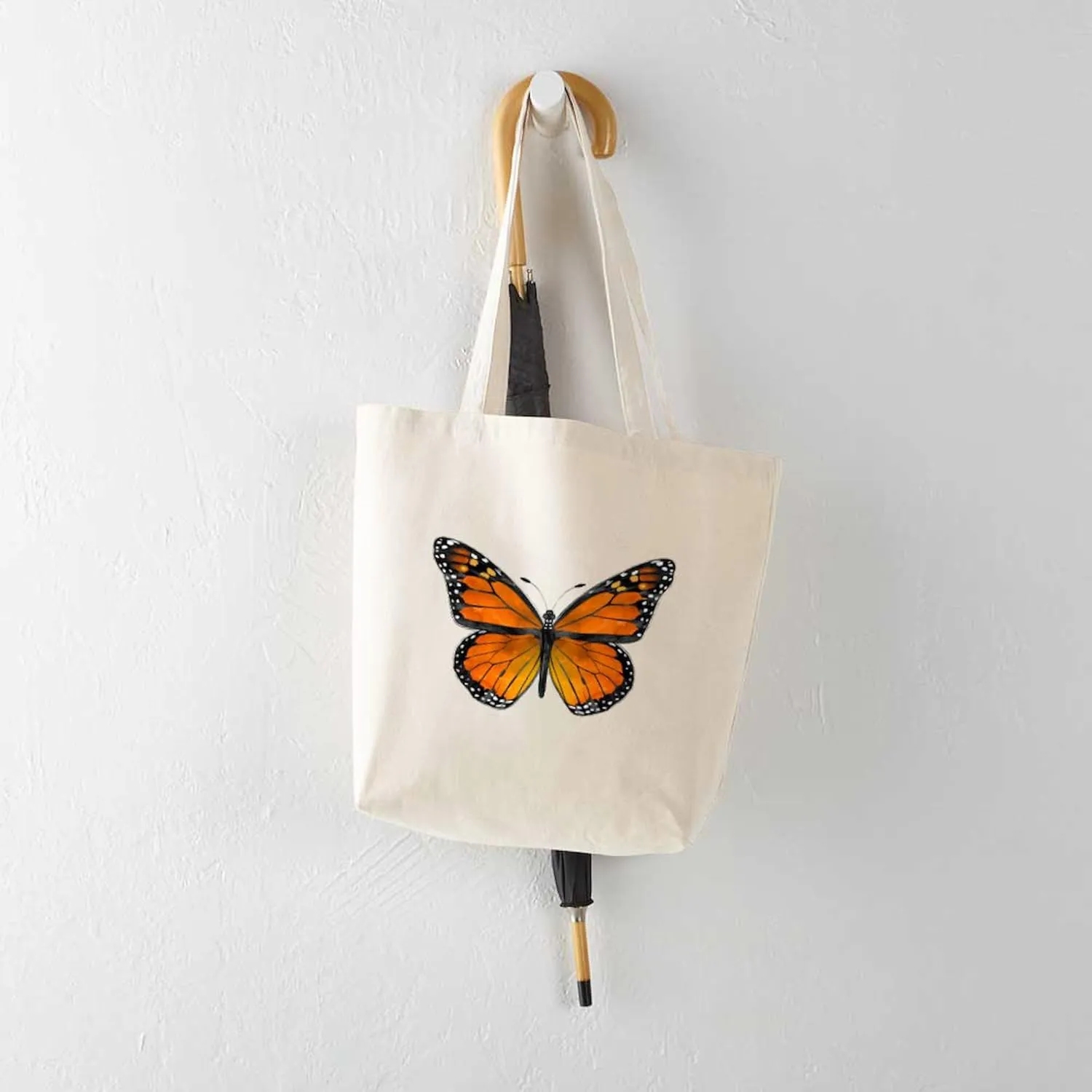 CafePress Monarch Butterfly Tote Bag Reusable Natural Beige Canvas Shopping Bag
