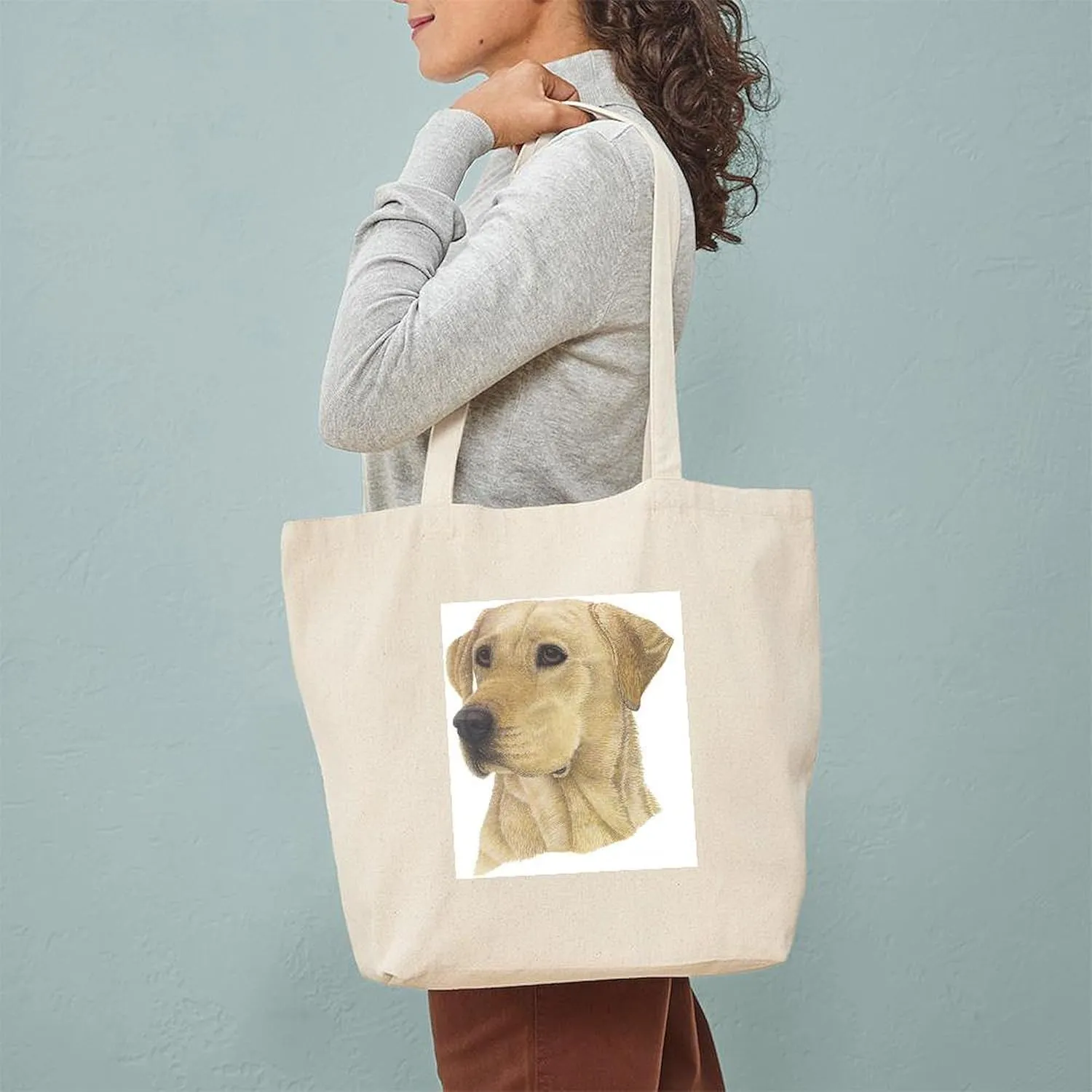 CafePress Yellow Lab Tote Bag Reusable Natural Beige Canvas Shopping Bag