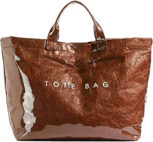 Caistre Women's PVC Tote Handbags Shoulder Bag Winter Fall Fashion Kraft Paper Tote Bag Y2K Large Shopping Bag