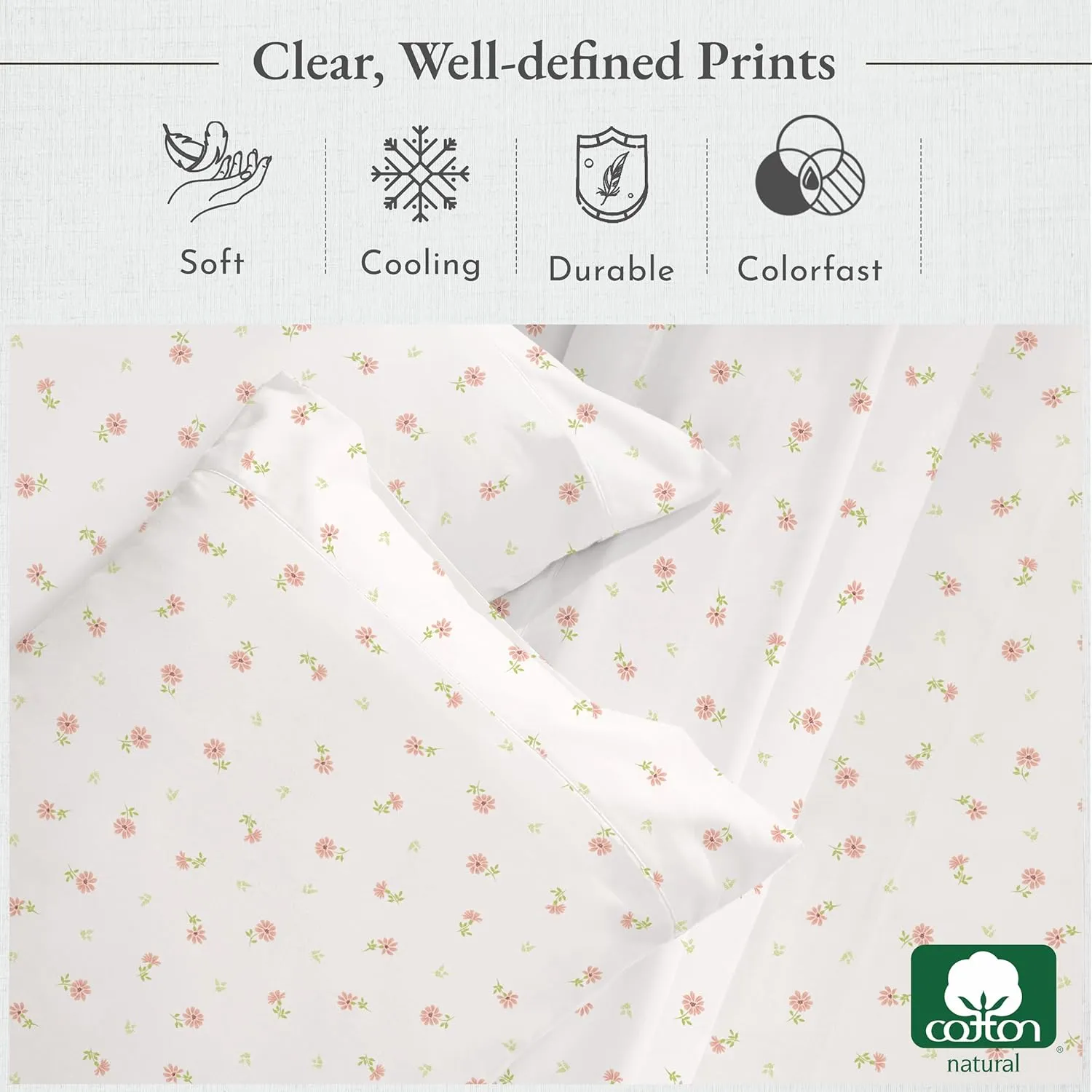 California Design Den Printed Twin XL Sheet Sets - 400 Thread Count Sateen, Natural 100% Cotton Bed Sheets, Deep Pockets, Cooling and Durable Bedding Set - Soft Floral