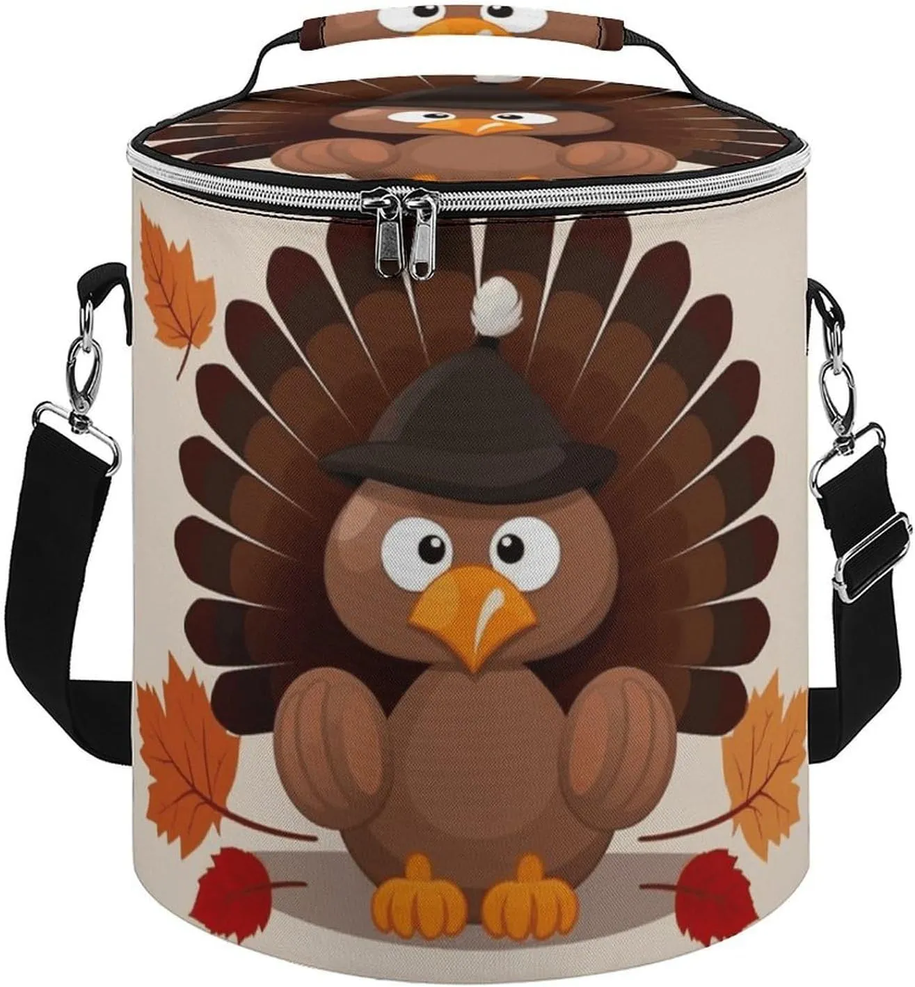 Camping Cooler Bag, Dark Brown Turkey Printed Cooler Bag,Insulated Travel Cooler Bag,Food Cooler Bag