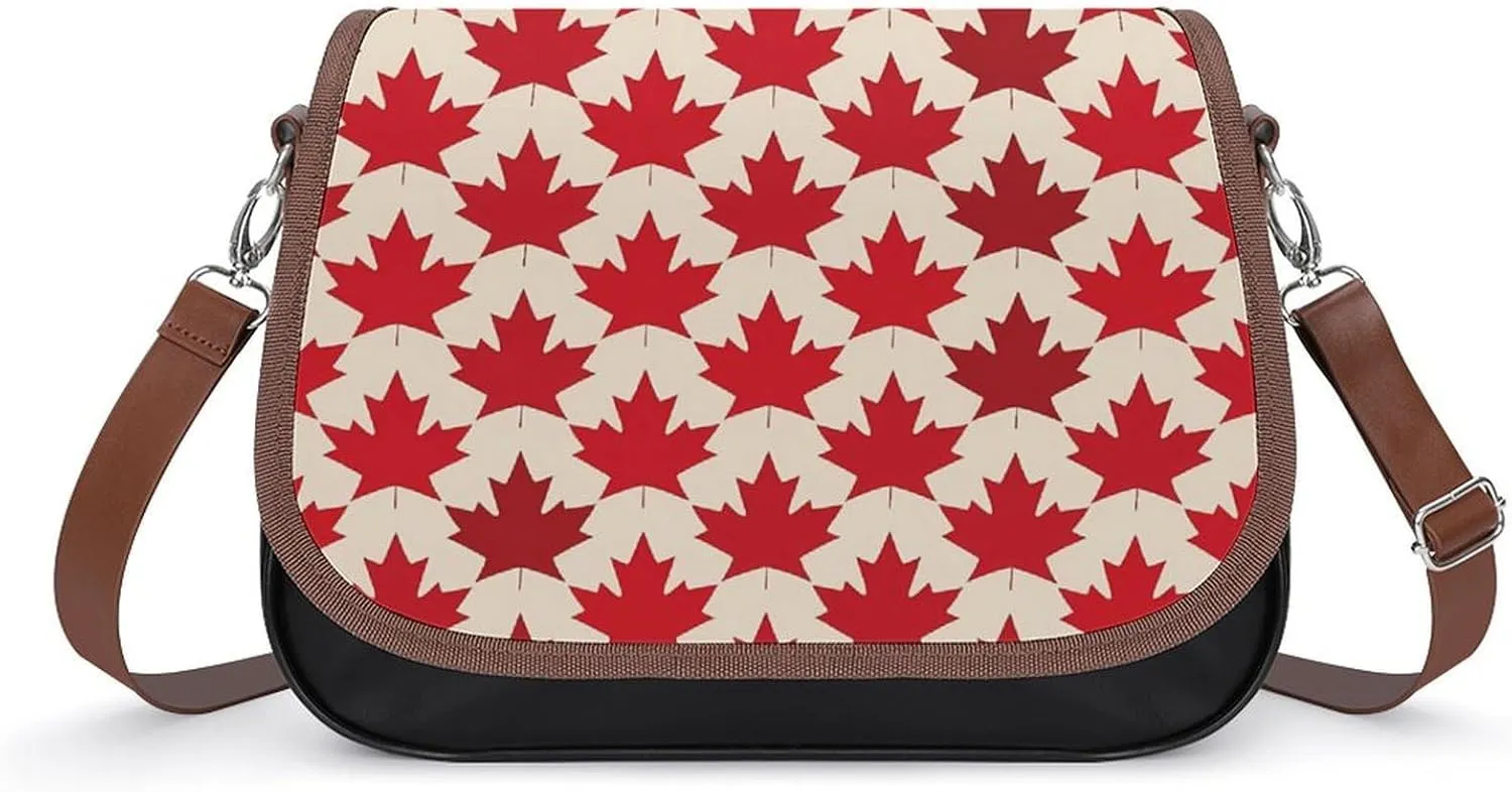 Canada Maple Leaf Pattern Crossbody Bags for Women PU Leather Tote Bag Purse Shoulder Bag for Travel Office