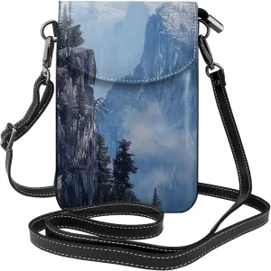 Canadian Smokey Mountain Cliff Printed Crossbody Cell Phone Bag for Women Men, Small Leather Cell Phone Purse Wallet with Adjustable Strap