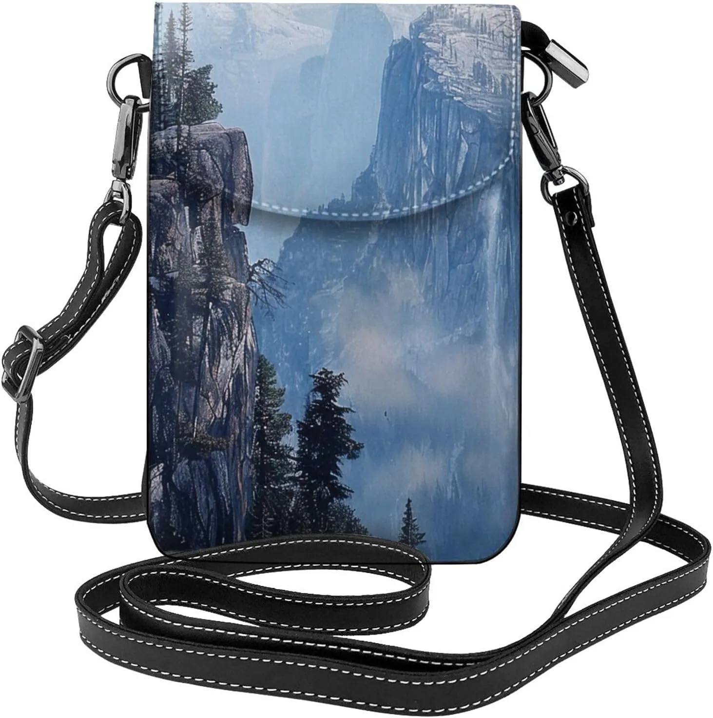 Canadian Smokey Mountain Cliff Printed Crossbody Cell Phone Bag for Women Men, Small Leather Cell Phone Purse Wallet with Adjustable Strap