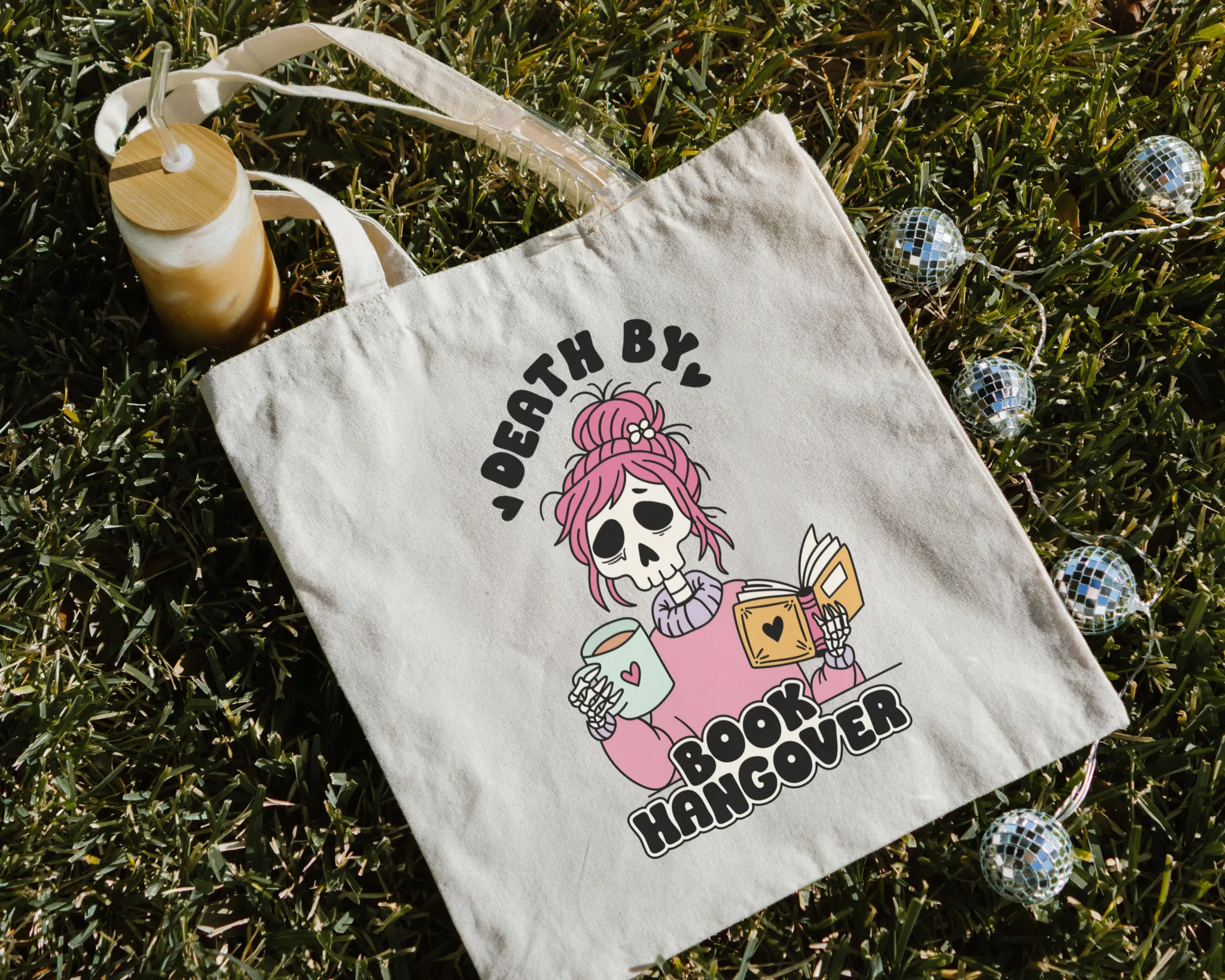 Canvas bookish tote bag - aesthetic book themed gift bag