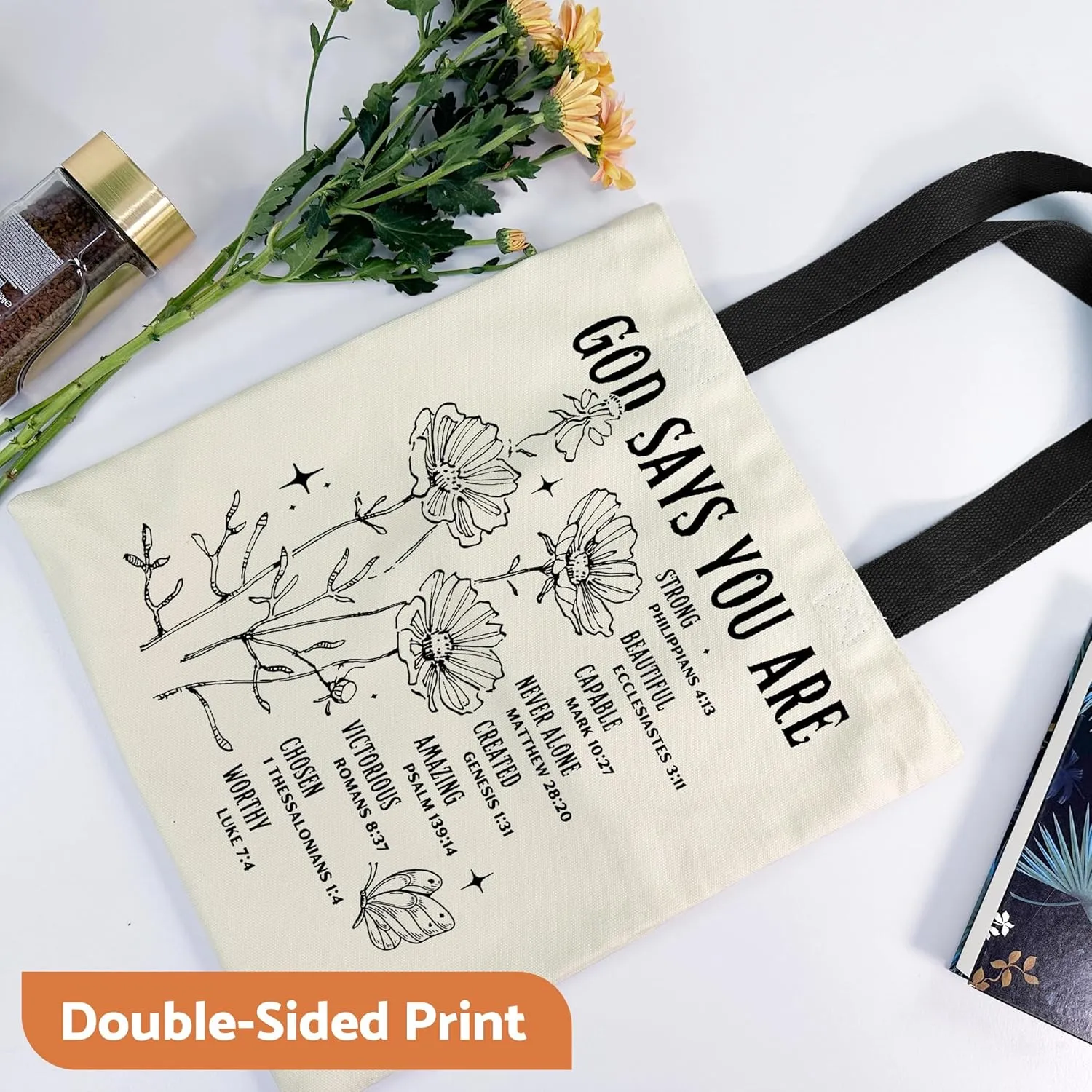 Canvas Tote Bag Aesthetic for Women, Cute Tote Bag with Zipper Pocket, Heavy Duty Reusable Shopping Bags for Grocery