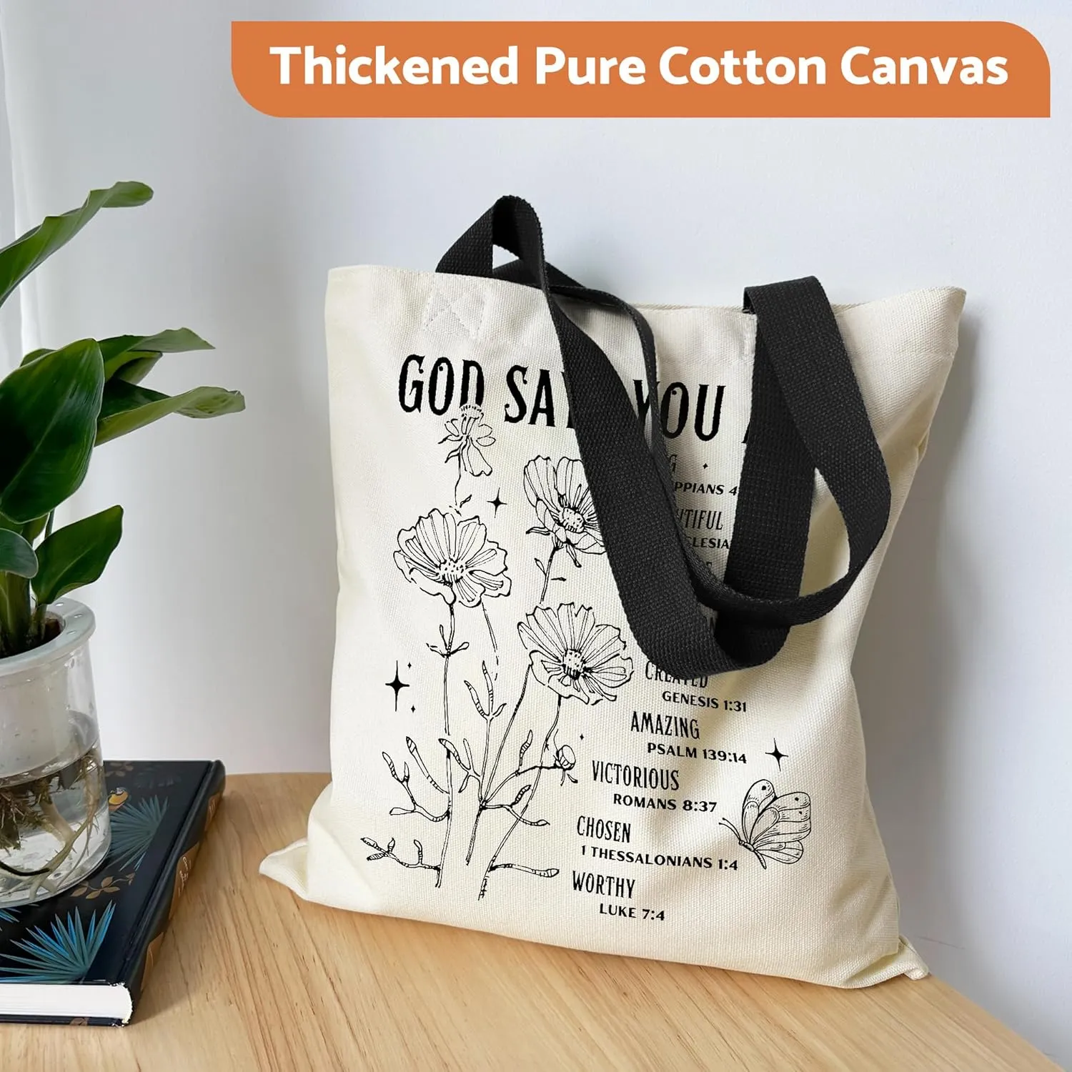 Canvas Tote Bag Aesthetic for Women, Cute Tote Bag with Zipper Pocket, Heavy Duty Reusable Shopping Bags for Grocery