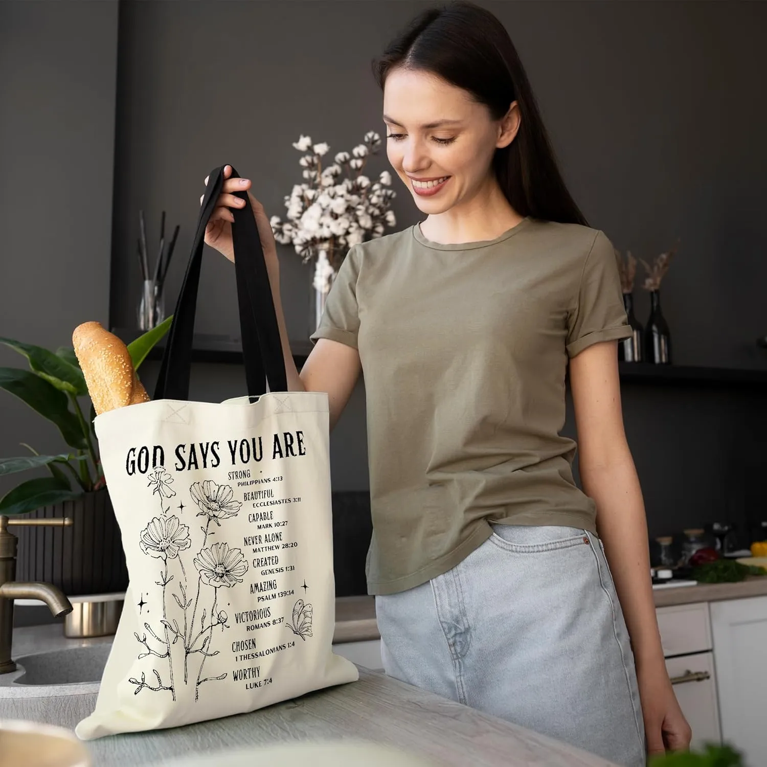 Canvas Tote Bag Aesthetic for Women, Cute Tote Bag with Zipper Pocket, Heavy Duty Reusable Shopping Bags for Grocery