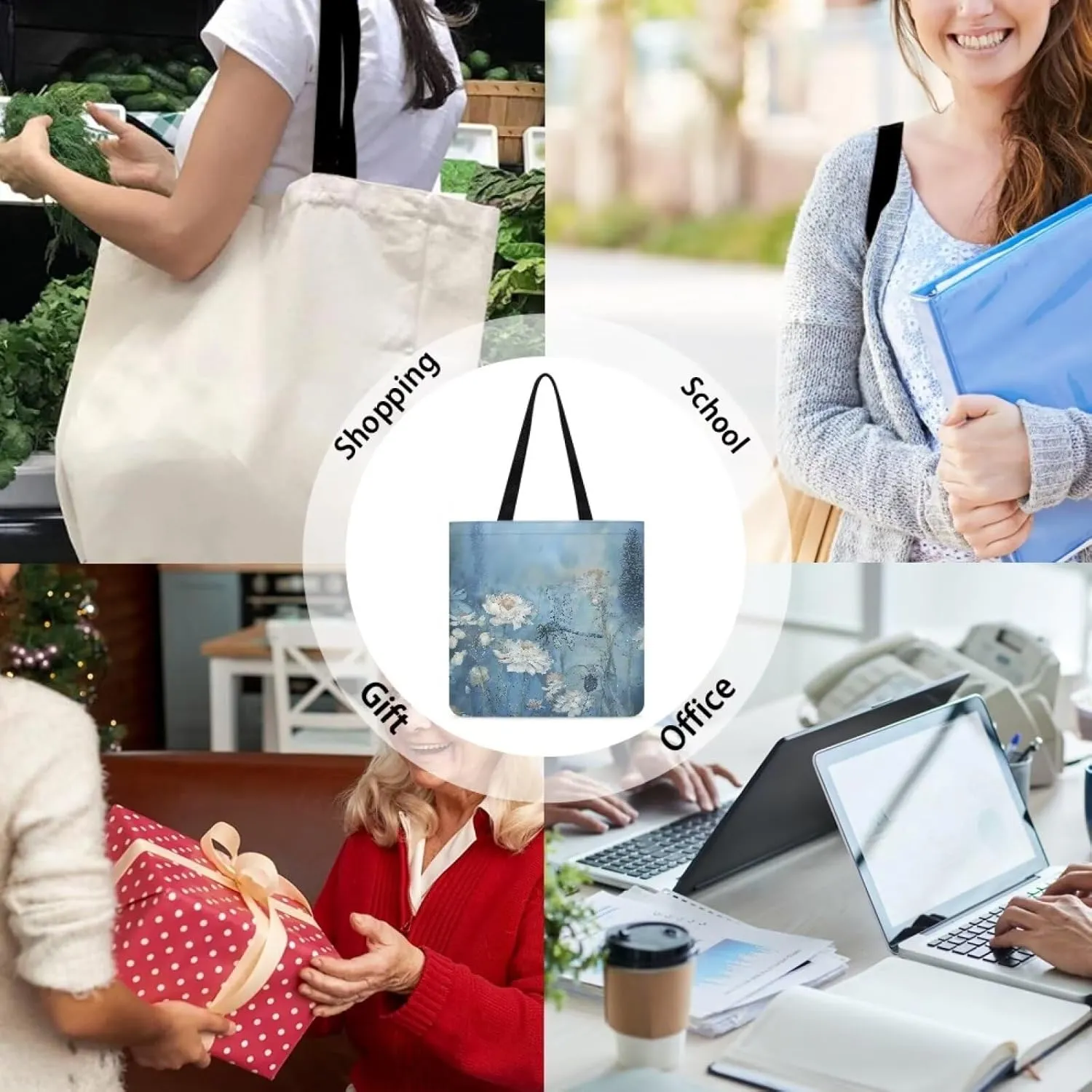Canvas Tote Bag for Women Reusable Tote Shoulder Bag Fashionable Casual Handbags for Shopping Grocery Work