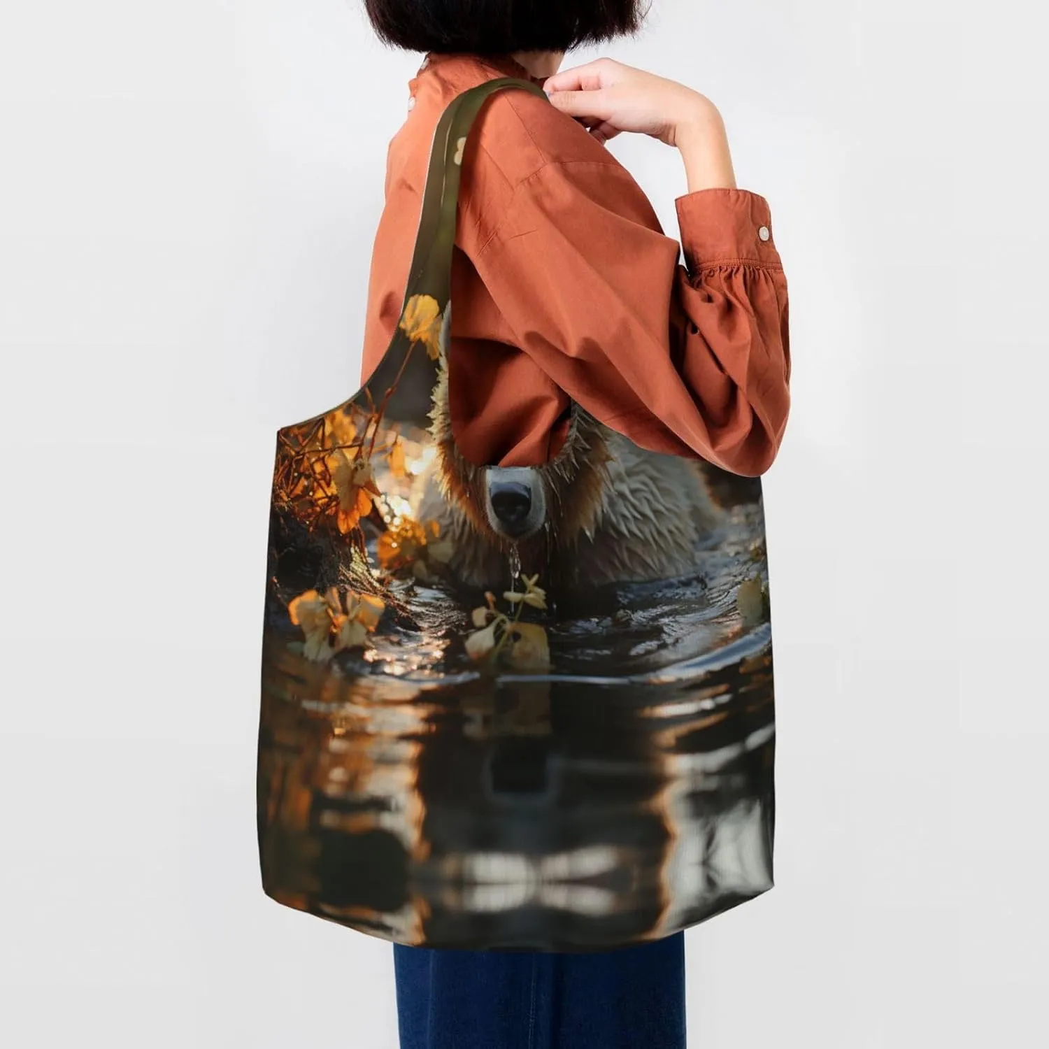 Canvas Tote Bag Lightweight Reusable Grocery Shopping Bag Big Eyed Dog Handbag for Women Men