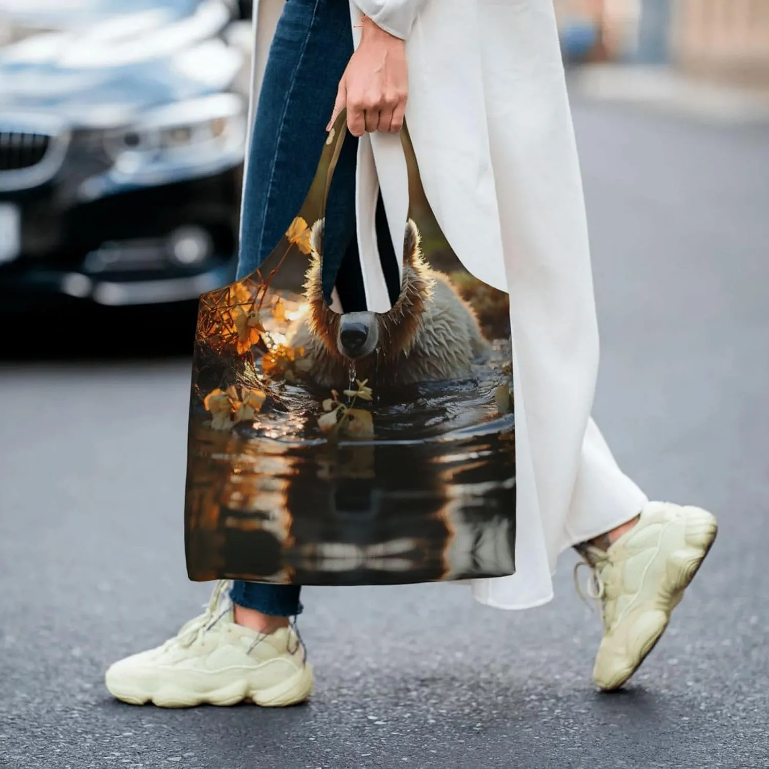 Canvas Tote Bag Lightweight Reusable Grocery Shopping Bag Big Eyed Dog Handbag for Women Men