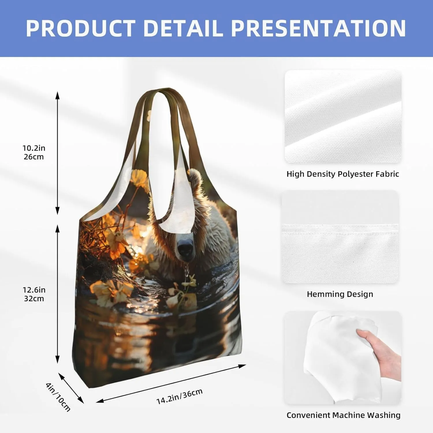 Canvas Tote Bag Lightweight Reusable Grocery Shopping Bag Big Eyed Dog Handbag for Women Men