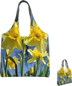 Canvas Tote Bag Lightweight Reusable Grocery Shopping Bag Yellow Daffodils Flowers Handbag for Women Men
