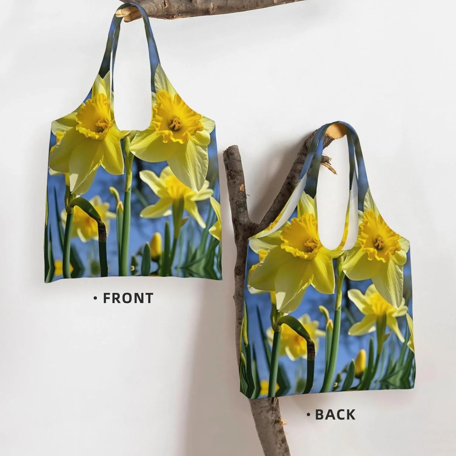 Canvas Tote Bag Lightweight Reusable Grocery Shopping Bag Yellow Daffodils Flowers Handbag for Women Men