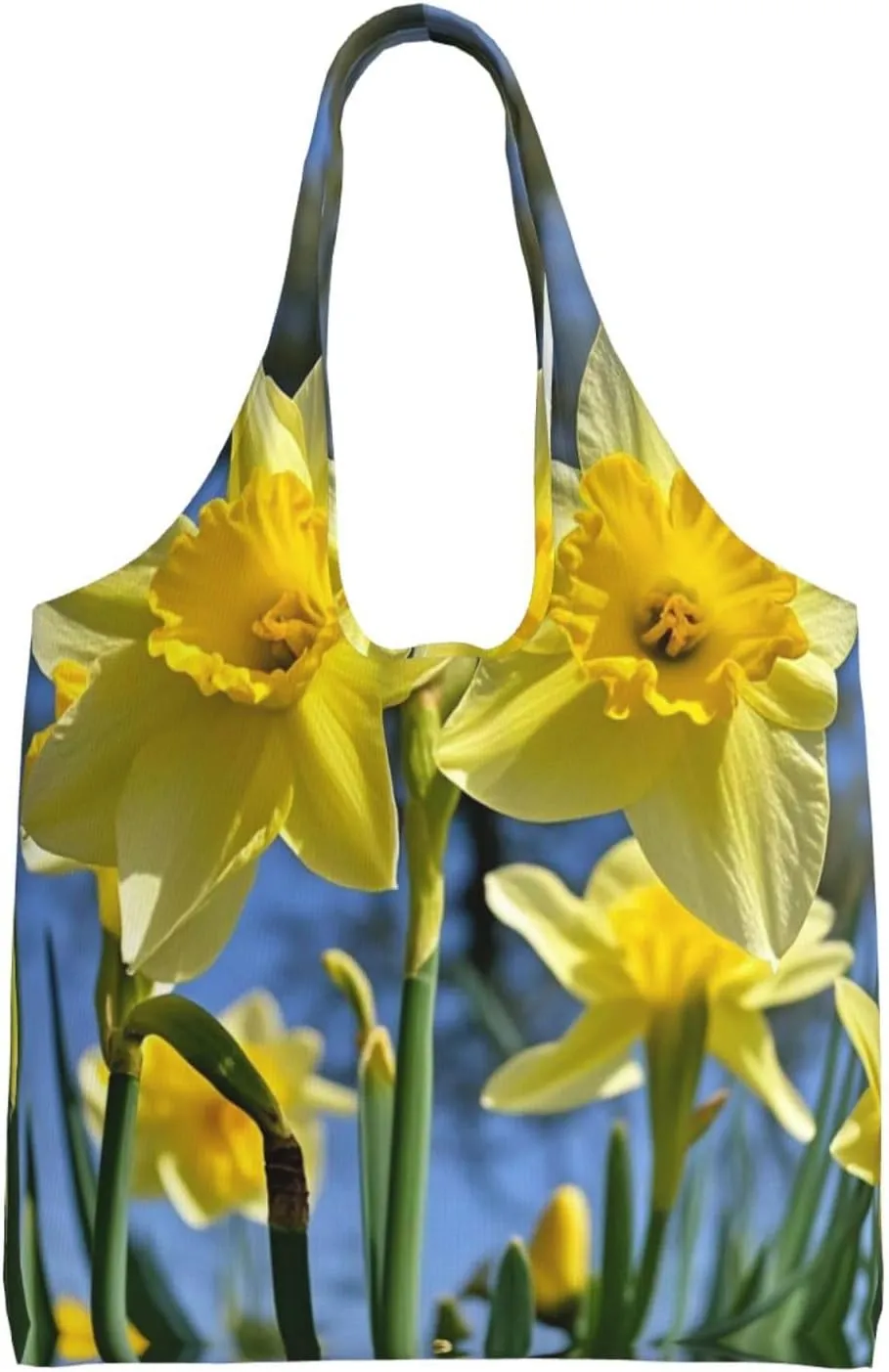 Canvas Tote Bag Lightweight Reusable Grocery Shopping Bag Yellow Daffodils Flowers Handbag for Women Men