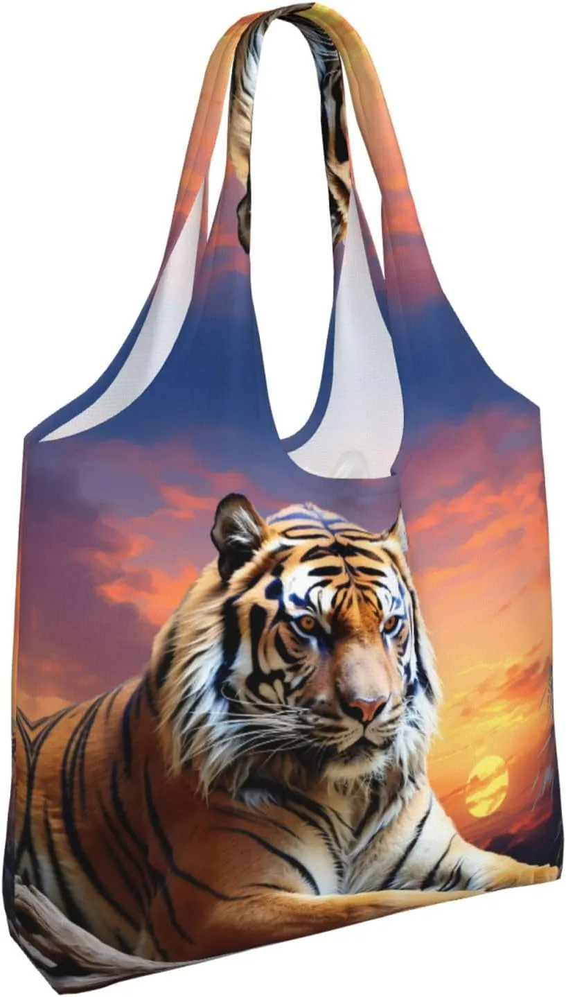 Canvas Tote Bag Reusable Grocery Bags Lightweight Handbag Blue and Orange Flowers Tote Bag for Shopping Cloth Bags