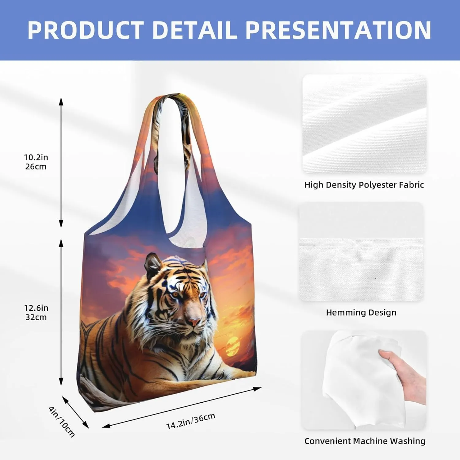 Canvas Tote Bag Reusable Grocery Bags Lightweight Handbag Blue and Orange Flowers Tote Bag for Shopping Cloth Bags