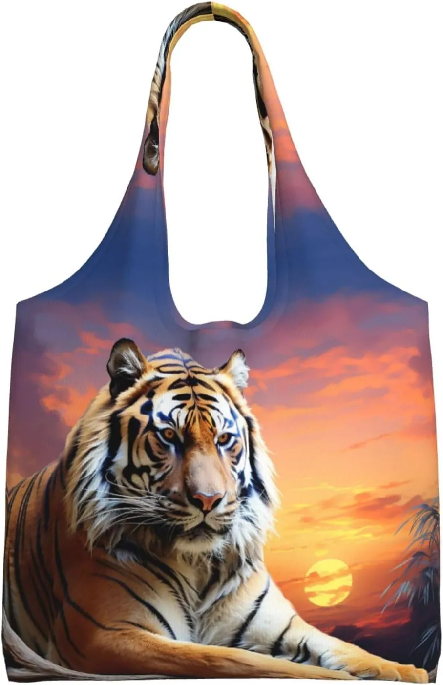 Canvas Tote Bag Reusable Grocery Bags Lightweight Handbag Blue and Orange Flowers Tote Bag for Shopping Cloth Bags