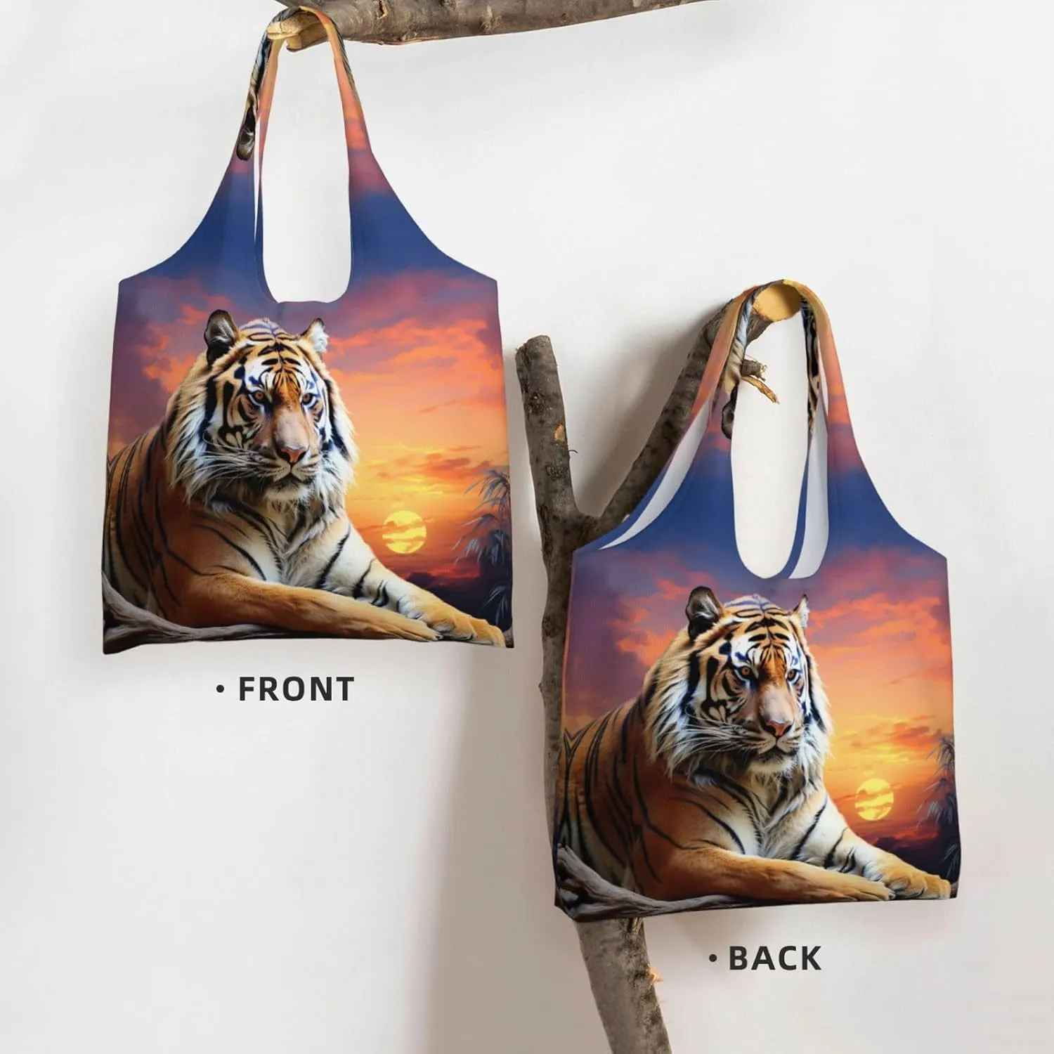 Canvas Tote Bag Reusable Grocery Bags Lightweight Handbag Blue and Orange Flowers Tote Bag for Shopping Cloth Bags