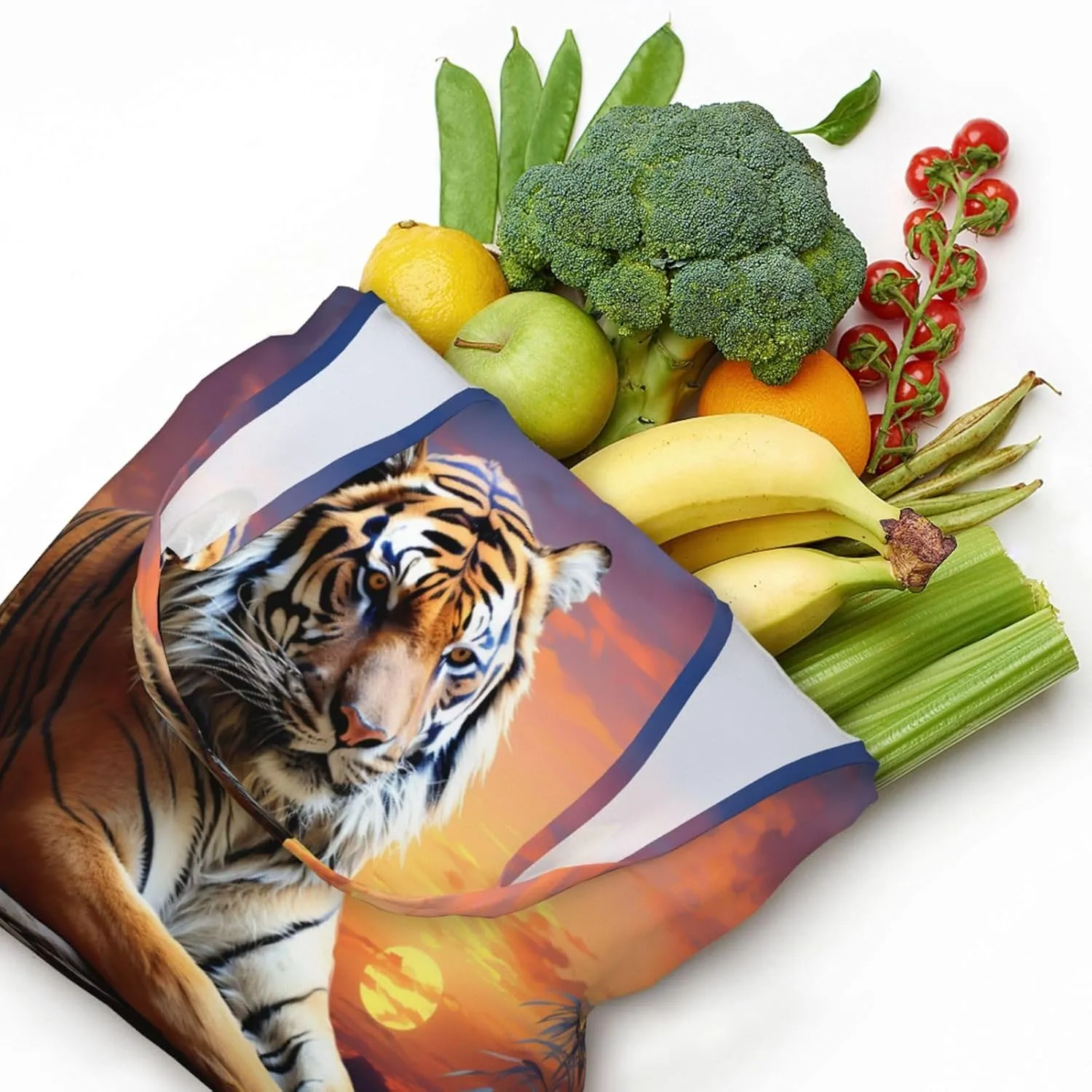 Canvas Tote Bag Reusable Grocery Bags Lightweight Handbag Blue and Orange Flowers Tote Bag for Shopping Cloth Bags