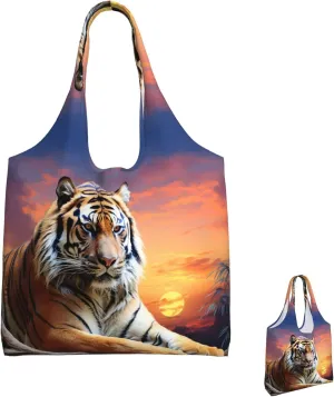 Canvas Tote Bag Reusable Grocery Bags Lightweight Handbag Blue and Orange Flowers Tote Bag for Shopping Cloth Bags