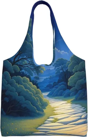 Canvas Tote Bag, Washable Cute Reusable Shoulder Hand Purse bags for Women Shopping Gifts Beach(Moonlit Pathway Print)