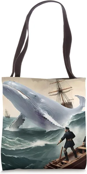 Captain Ahab and Moby Dick Final Battle Illustration Tote Bag