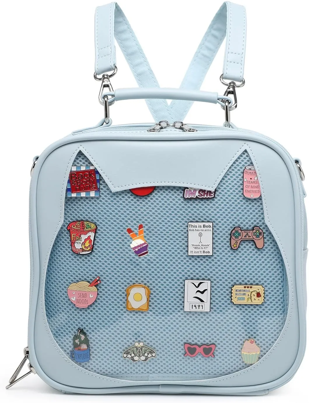 Cat Ita Bag Crossbody Bag Shoulder Bag Backpack Satchel Kawaii Purse with Pin Display