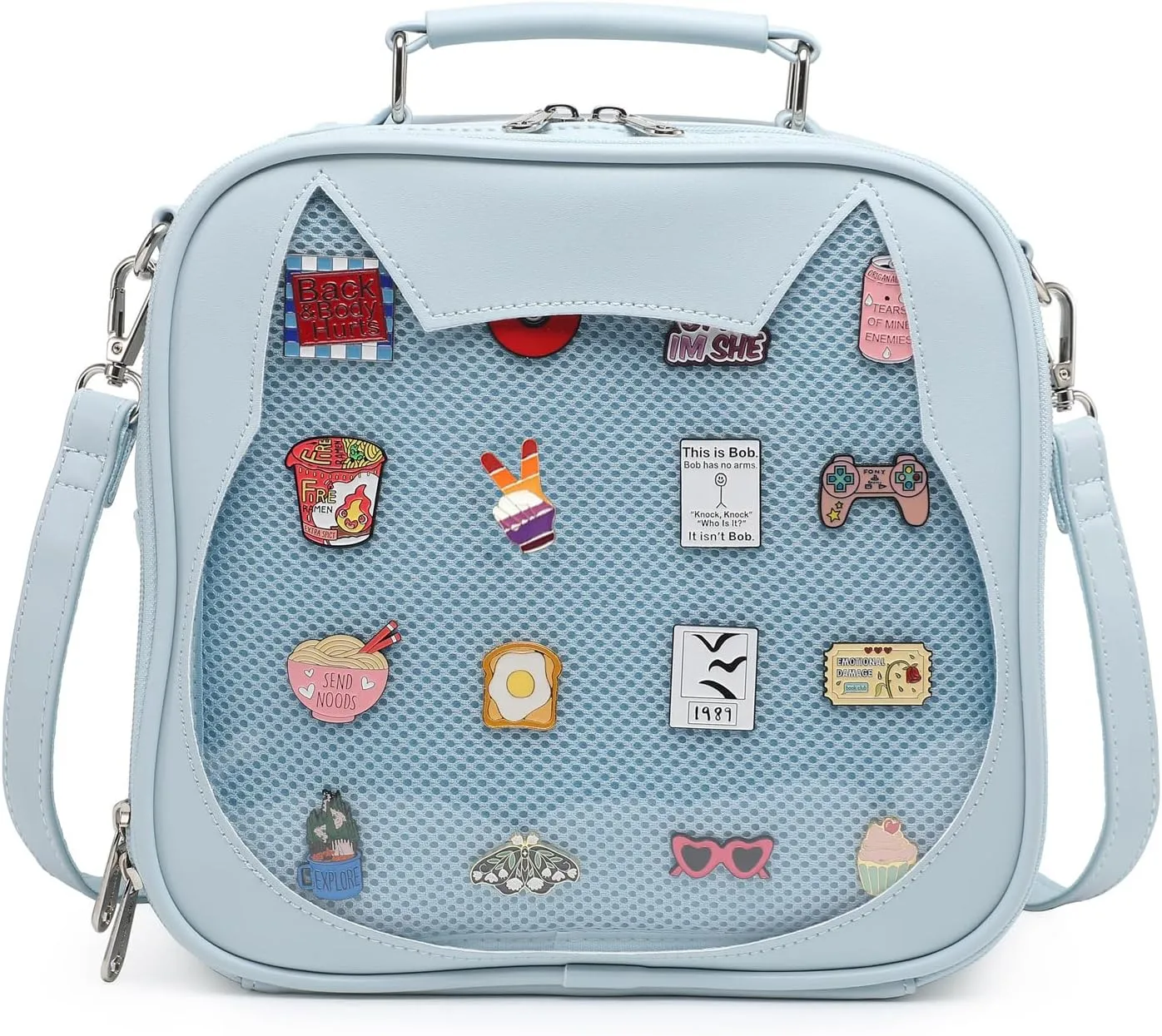 Cat Ita Bag Crossbody Bag Shoulder Bag Backpack Satchel Kawaii Purse with Pin Display