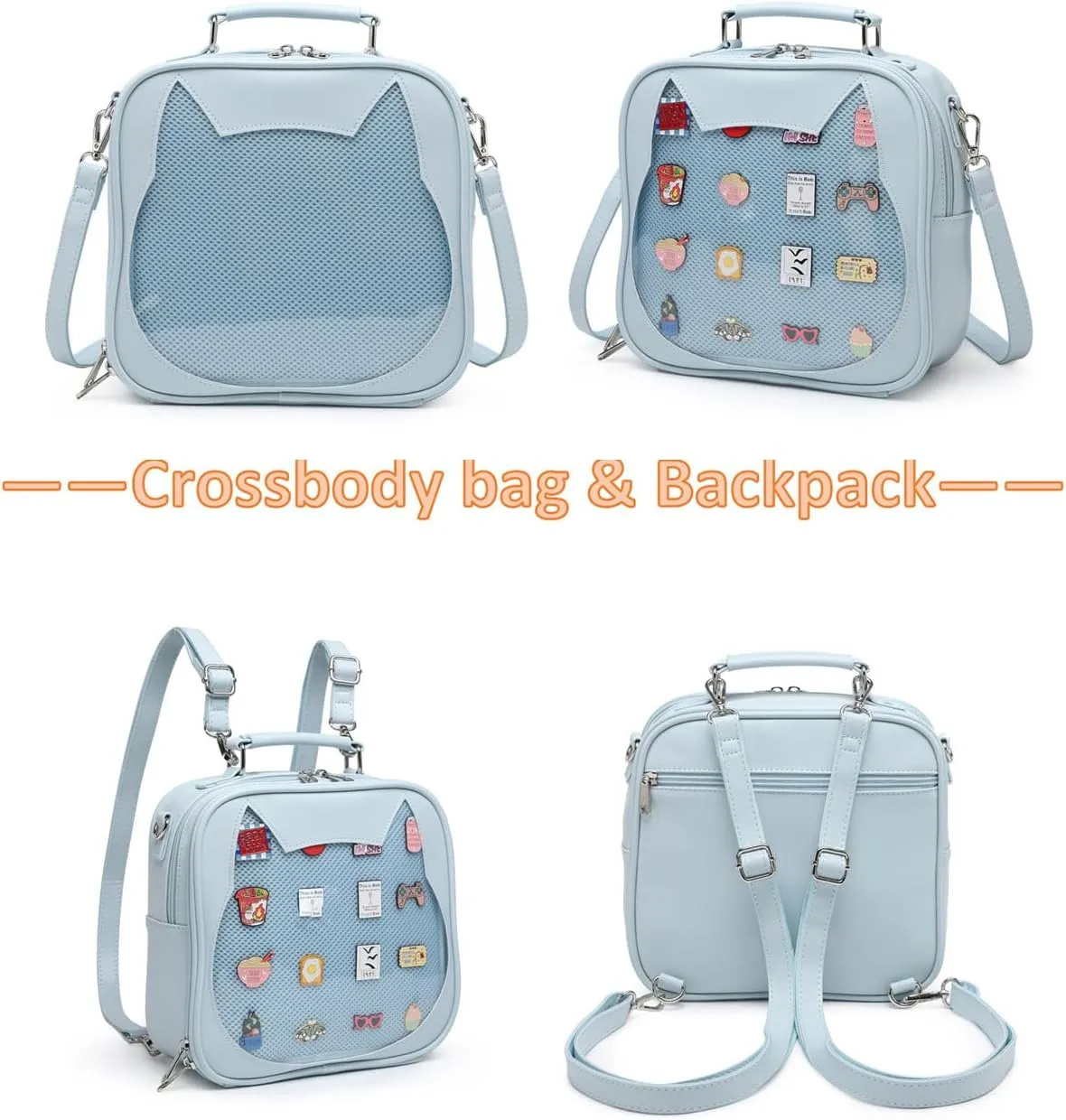 Cat Ita Bag Crossbody Bag Shoulder Bag Backpack Satchel Kawaii Purse with Pin Display