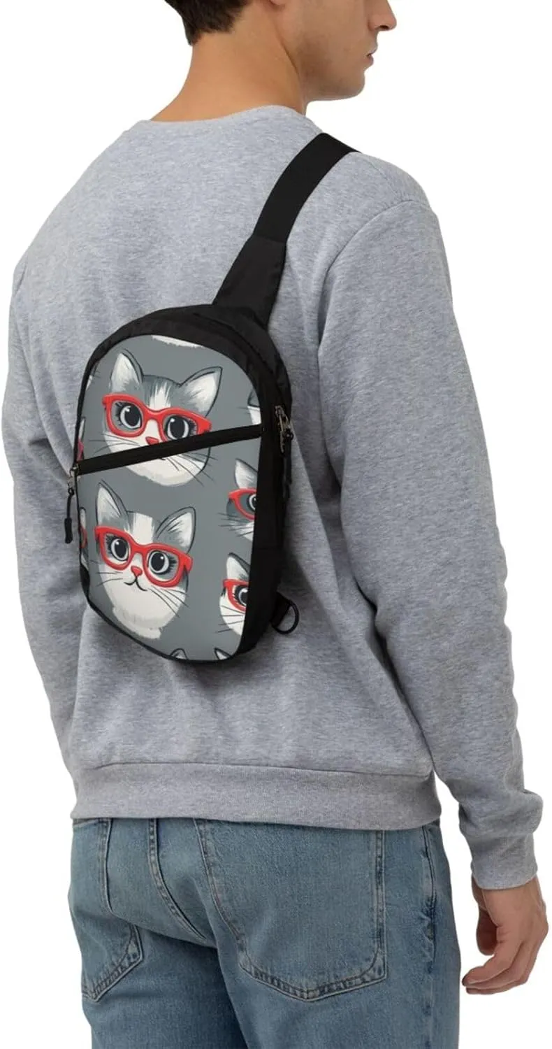 Cat Print Crossbody Bags For Women, Sling Bag For Men, Hiking Backpack Lightweight For Casual Outdoor Travel