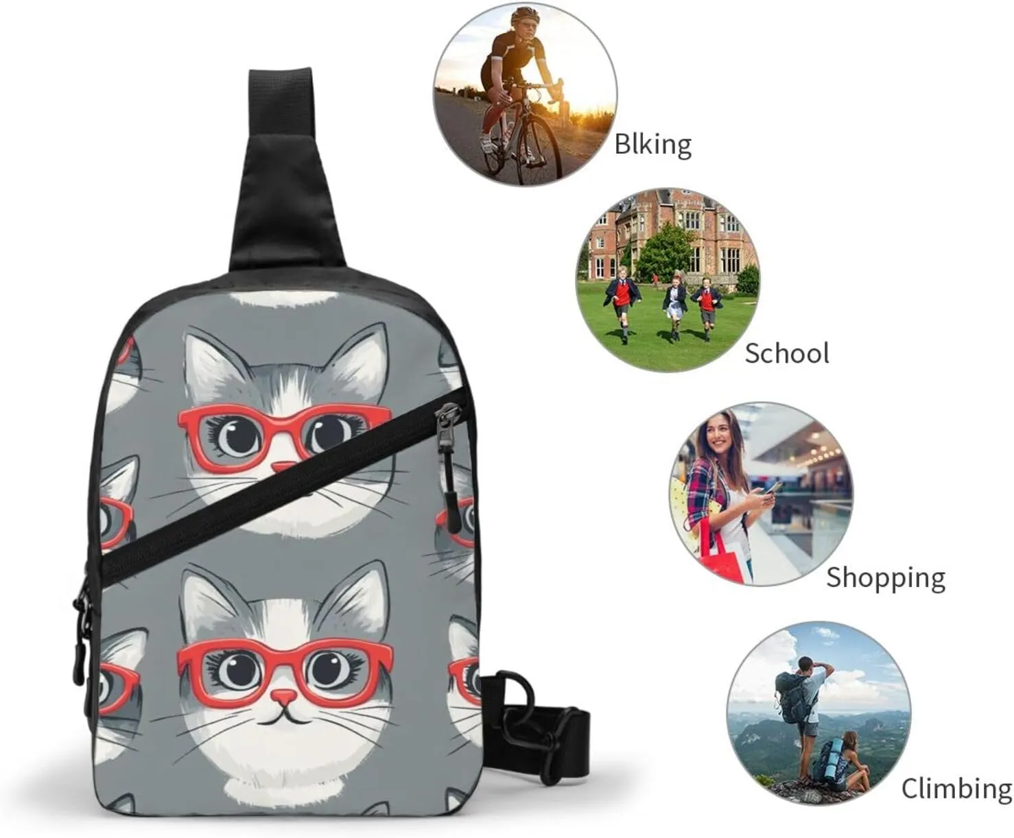 Cat Print Crossbody Bags For Women, Sling Bag For Men, Hiking Backpack Lightweight For Casual Outdoor Travel