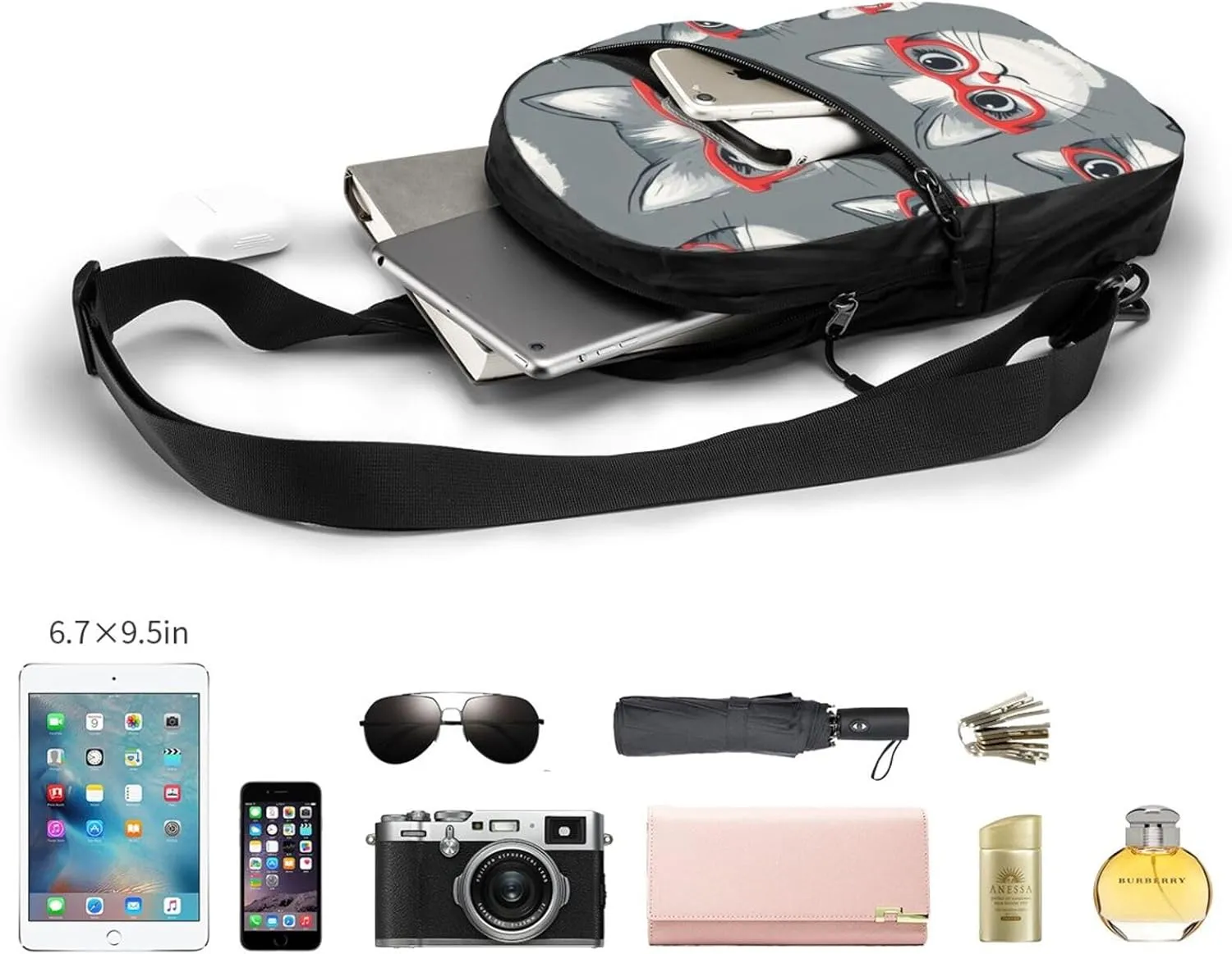 Cat Print Crossbody Bags For Women, Sling Bag For Men, Hiking Backpack Lightweight For Casual Outdoor Travel
