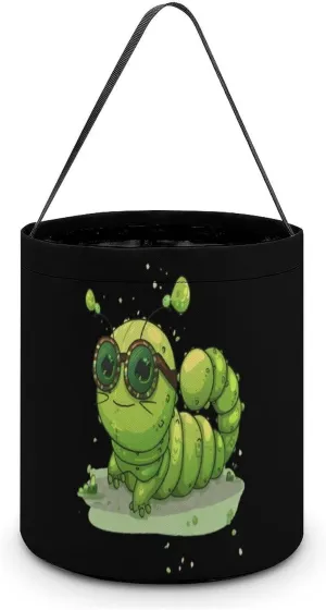 Caterpillar Glasses Insect Bug Halloween Tote Bag Portable Halloween Candy Buckets Grocery Bag for Halloween Party