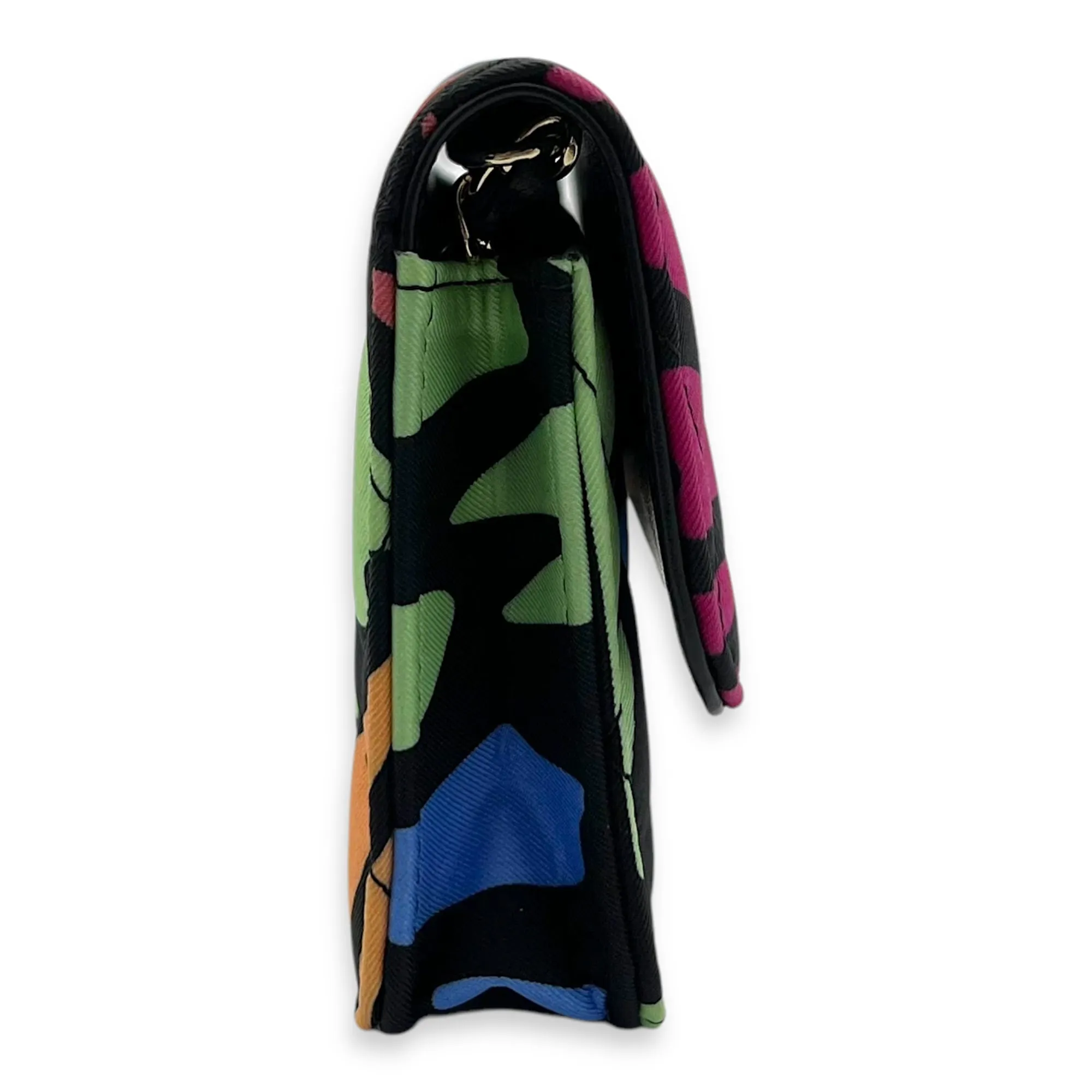 CC Floral Printed Mini Multi-colour Wallet On Chain in Fabric, Gold hardware
